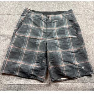 Columbia Mens Omni-Shade Plaid Board Shorts Grey Orange 36W Swim Trunks 11L